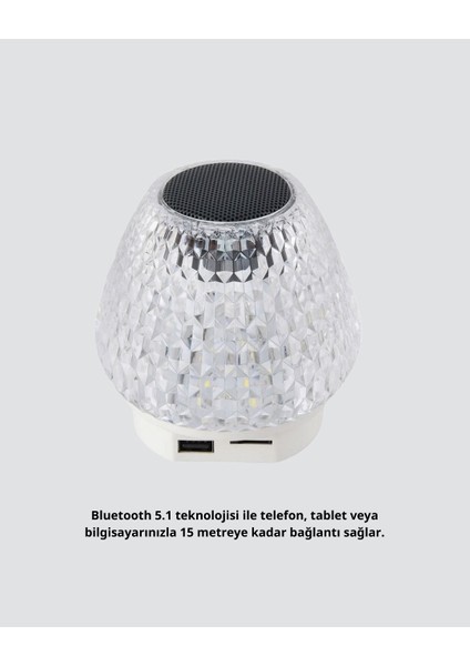 Rgb LED Işıklı Kristal Tasarım Bluetooth 5.1 Hoparlör 5W Taşınabilir fiyatları