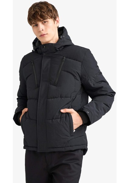 Su İtici Slim Fit Dar Kesim Kapüşonlu İçi Polarlı Fermuarlı Mont F1147AX25WN