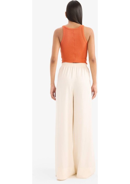 Wide Leg Keten Karışımlı Kumaş Palazzo Pantolon Yüksek Bel Geniş Paça E0127AX25SP