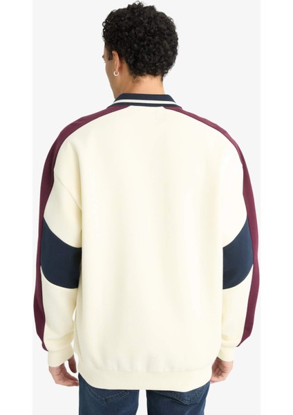 Boxy Fit Dik Yaka Fermuarlı Baskılı Sweatshirt F0114AX25AU