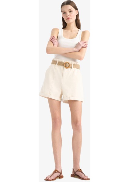 Paperbag Yüksek Bel Katlamalı Paça Kemerli Jean Şort E0548AX25SM