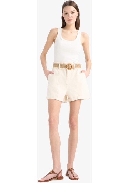 Paperbag Yüksek Bel Katlamalı Paça Kemerli Jean Şort E0548AX25SM