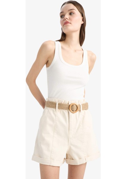 Paperbag Yüksek Bel Katlamalı Paça Kemerli Jean Şort E0548AX25SM