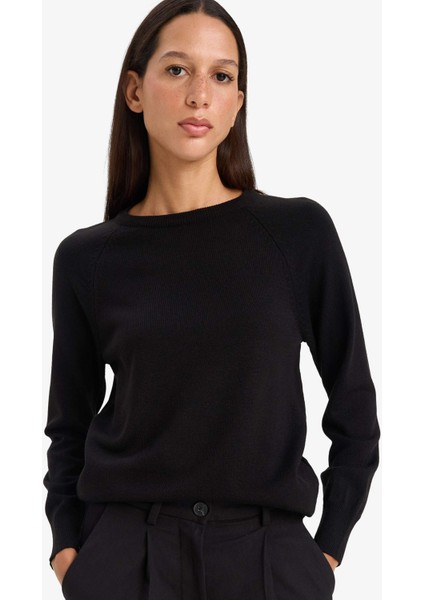 Relax Fit Bisiklet Yaka Basic Düz Triko Kazak