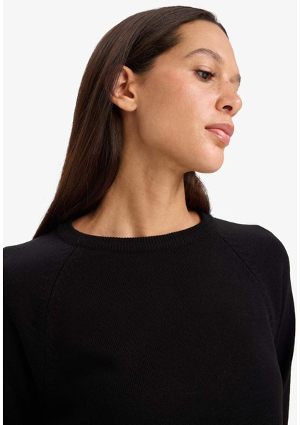 Relax Fit Bisiklet Yaka Basic Düz Triko Kazak