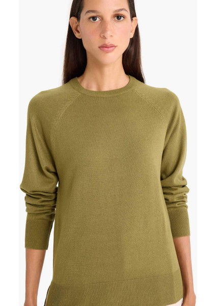 Relax Fit Bisiklet Yaka Basic Düz Triko Kazak I6913AZ25WN