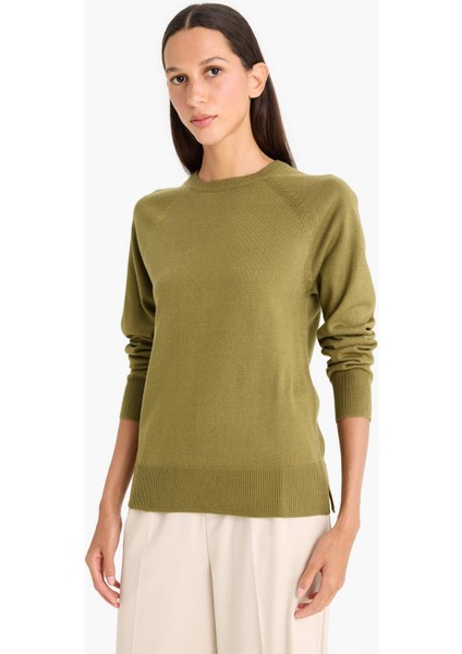 Relax Fit Bisiklet Yaka Basic Düz Triko Kazak I6913AZ25WN