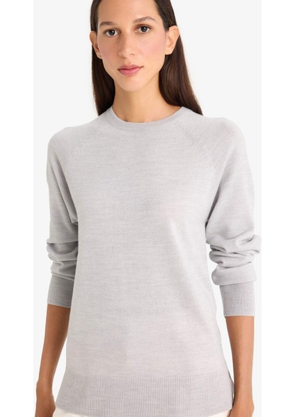 Relax Fit Bisiklet Yaka Basic Düz Triko Kazak I6913AZ25WN