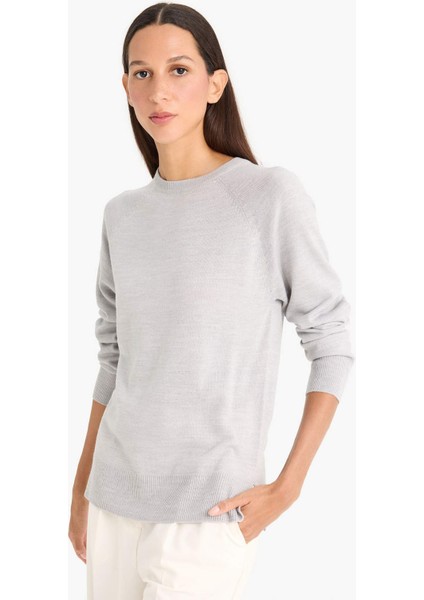 Relax Fit Bisiklet Yaka Basic Düz Triko Kazak I6913AZ25WN