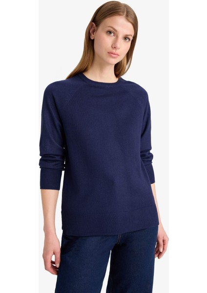 Relax Fit Bisiklet Yaka Basic Düz Triko Kazak