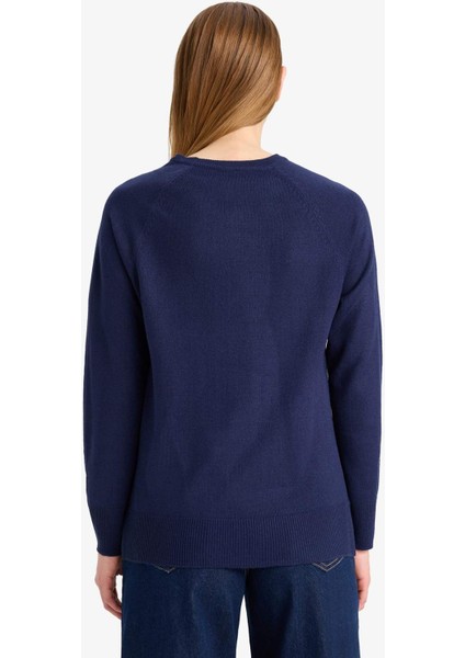 Relax Fit Bisiklet Yaka Basic Düz Triko Kazak