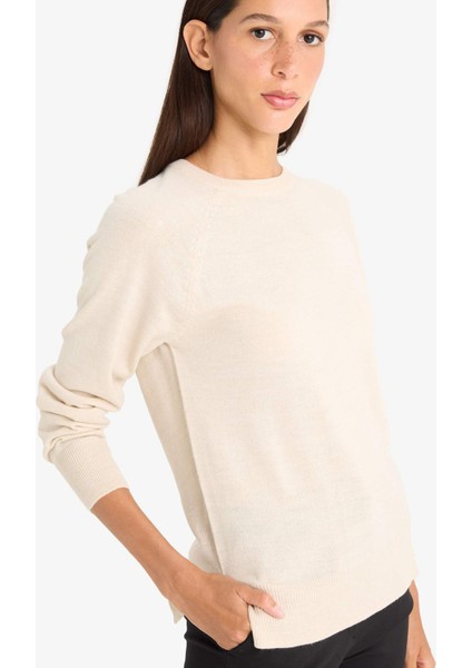 Relax Fit Bisiklet Yaka Basic Düz Triko Kazak I6913AZ25WN