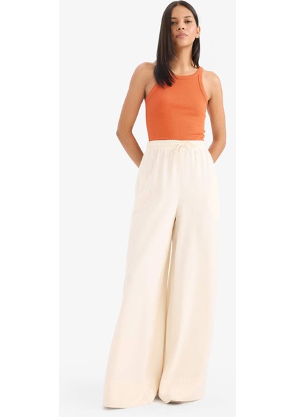 Wide Leg Keten Karışımlı Kumaş Palazzo Pantolon Yüksek Bel Geniş Paça E0127AX25SP