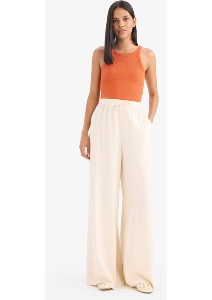 Wide Leg Keten Karışımlı Kumaş Palazzo Pantolon Yüksek Bel Geniş Paça E0127AX25SP