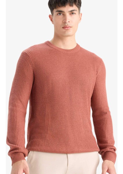 Standart Fit Normal Kesim Bisiklet Yaka Dokulu Triko Kazak C8814AX25WN