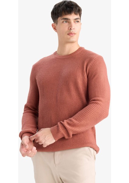 Standart Fit Normal Kesim Bisiklet Yaka Dokulu Triko Kazak C8814AX25WN