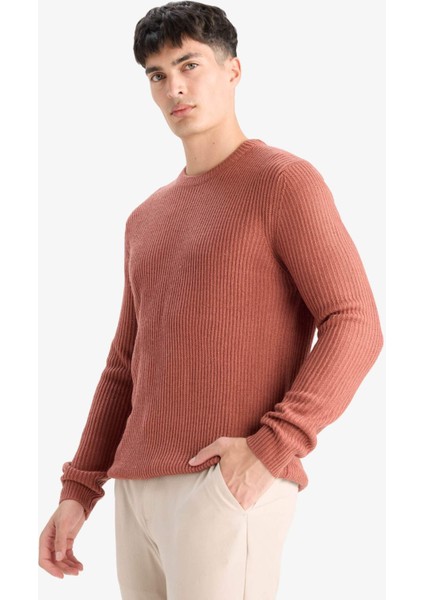 Standart Fit Normal Kesim Bisiklet Yaka Dokulu Triko Kazak C8814AX25WN