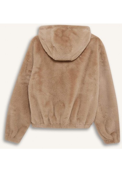 Regular Fit Polar Astarlı Kapüşonlu Fermuarlı Suni Kürk
