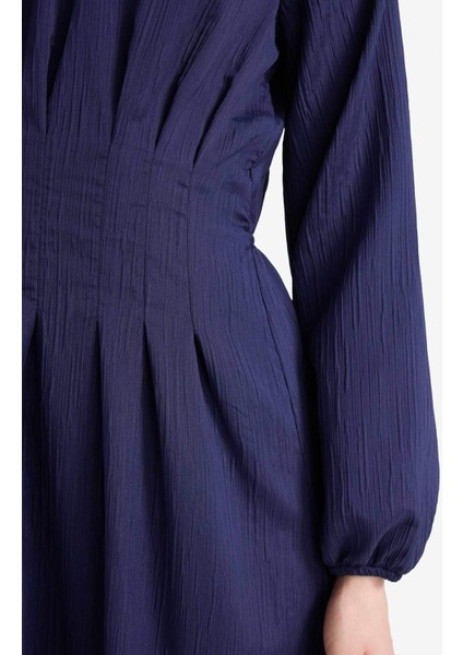 Regular Fit Bisiklet Yaka Uzun Kollu Maxi Elbise