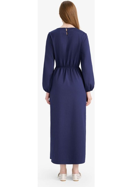 Regular Fit Bisiklet Yaka Uzun Kollu Maxi Elbise