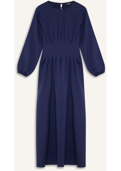 Regular Fit Bisiklet Yaka Uzun Kollu Maxi Elbise