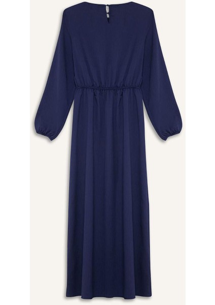 Regular Fit Bisiklet Yaka Uzun Kollu Maxi Elbise