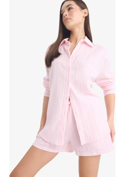 Oversize Geniş Kalıp Müslin Uzun Kollu Gömlek F2246AX25SM