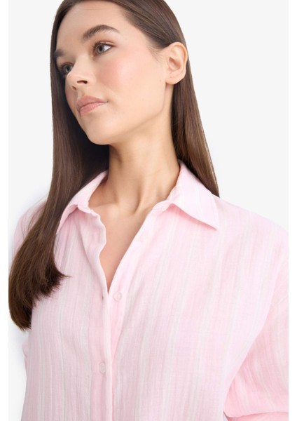 Oversize Geniş Kalıp Müslin Uzun Kollu Gömlek F2246AX25SM