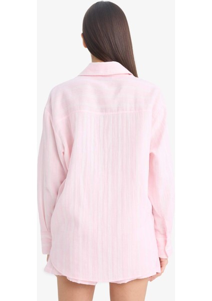 Oversize Geniş Kalıp Müslin Uzun Kollu Gömlek F2246AX25SM