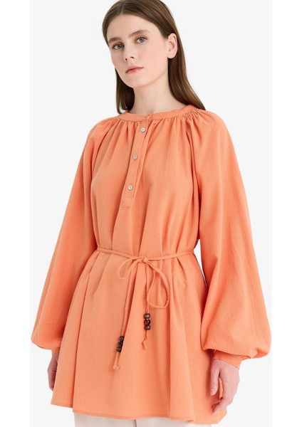 Müslin Basic Düz Bağcıklı Uzun Kollu Tunik D4396AX25SM