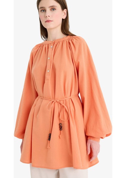 Müslin Basic Düz Bağcıklı Uzun Kollu Tunik D4396AX25SM