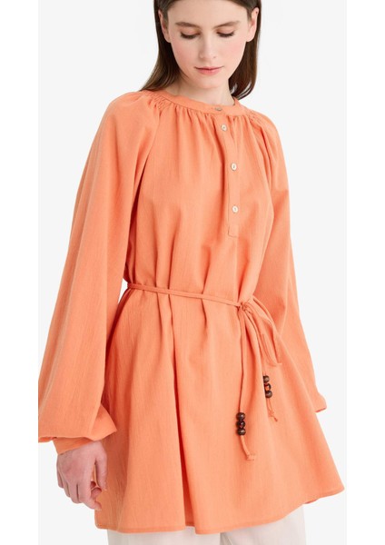 Müslin Basic Düz Bağcıklı Uzun Kollu Tunik D4396AX25SM