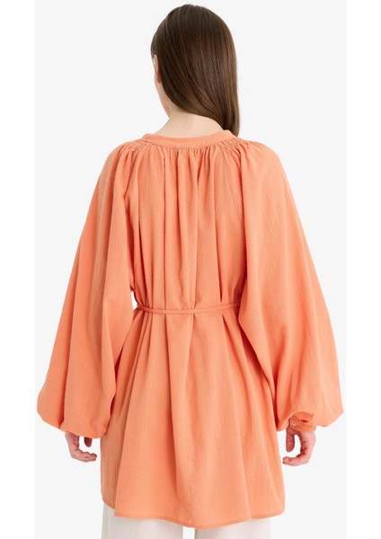 Müslin Basic Düz Bağcıklı Uzun Kollu Tunik D4396AX25SM