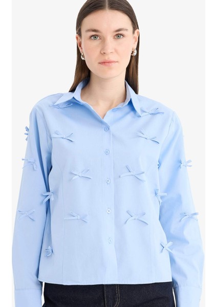 Regular Fit Fiyonklu Poplin Uzun Kollu Gömlek Tunik F2724AX25SP