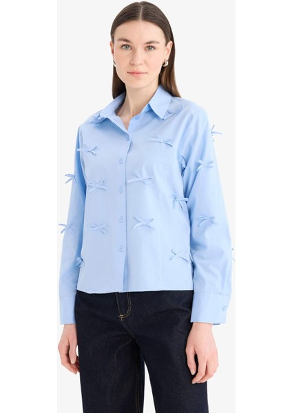 Regular Fit Fiyonklu Poplin Uzun Kollu Gömlek Tunik F2724AX25SP