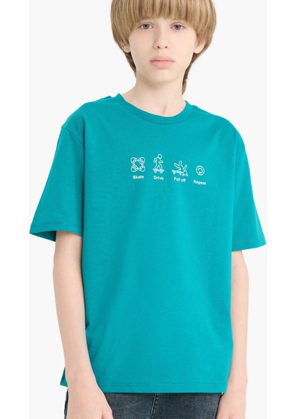 Erkek Çocuk Bisiklet Yaka Baskılı Kısa Kollu Tişört F2571A825SM