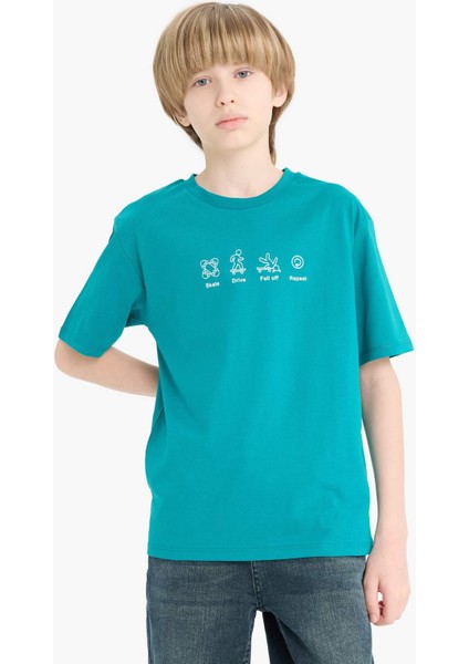 Erkek Çocuk Bisiklet Yaka Baskılı Kısa Kollu Tişört F2571A825SM