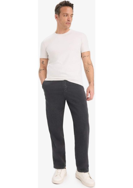 Yazlık Wide Leg Geniş Kalıp Beli Lastikli Geniş Paça Jean Kar Yıkamalı Pantolon