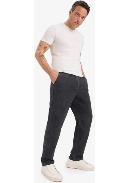 Yazlık Wide Leg Geniş Kalıp Beli Lastikli Geniş Paça Jean Kar Yıkamalı Pantolon