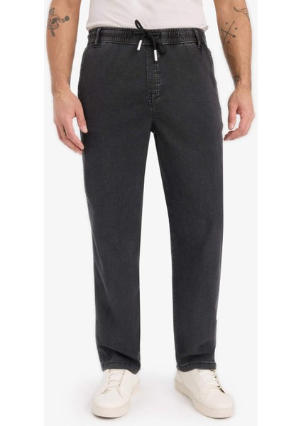 Yazlık Wide Leg Geniş Kalıp Beli Lastikli Geniş Paça Jean Kar Yıkamalı Pantolon