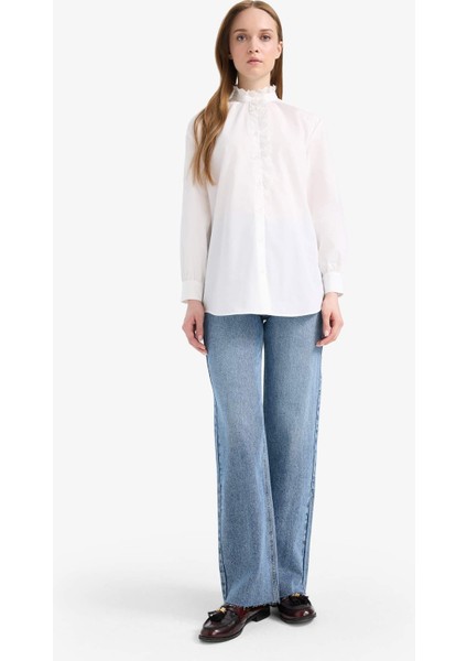 Dik Yaka Terry Cotton Uzun Kollu Tesettür Gömlek Tunik F1356AX25SM