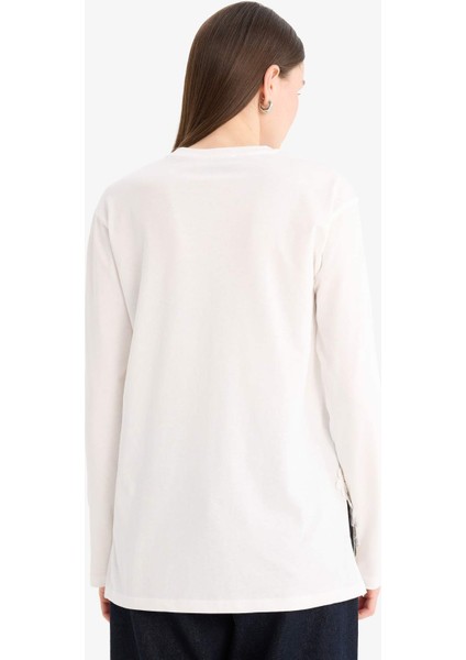 Regular Fit Bisiklet Yaka Dantelli Uzun Kollu Tesettür Tişört Tunik F1812AX25SM