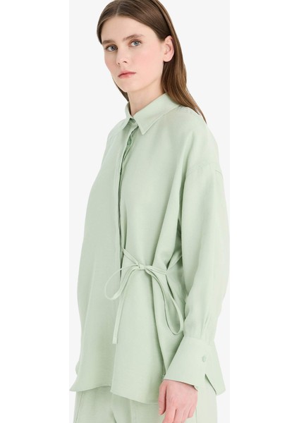 Relax Fit Modal Önden Bağlamalı Uzun Kollu Gömlek Tunik F1358AX25SM