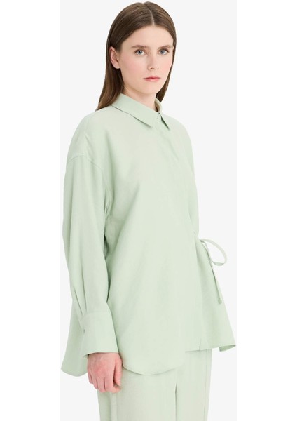 Relax Fit Modal Önden Bağlamalı Uzun Kollu Gömlek Tunik F1358AX25SM