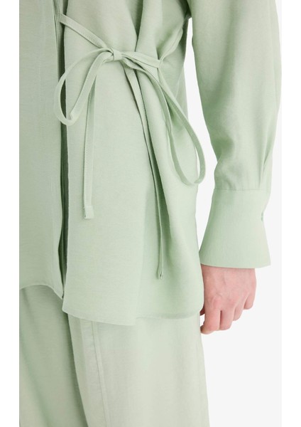 Relax Fit Modal Önden Bağlamalı Uzun Kollu Gömlek Tunik F1358AX25SM