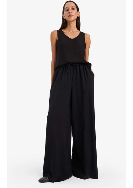Wide Leg Keten Karışımlı Kumaş Palazzo Pantolon Yüksek Bel Geniş Paça E0127AX25SP