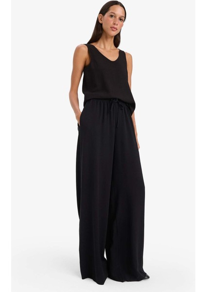 Wide Leg Keten Karışımlı Kumaş Palazzo Pantolon Yüksek Bel Geniş Paça E0127AX25SP