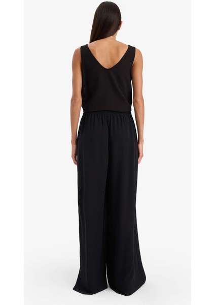 Wide Leg Keten Karışımlı Kumaş Palazzo Pantolon Yüksek Bel Geniş Paça E0127AX25SP