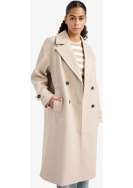 Regular Fit Düğmeli Uzun Kaşe Kaban F1197AX25WN