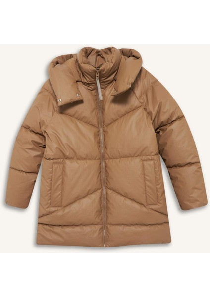 Relax Fit Kapüşonlu Fermuarlı Şişme Parka F2896AX25WN